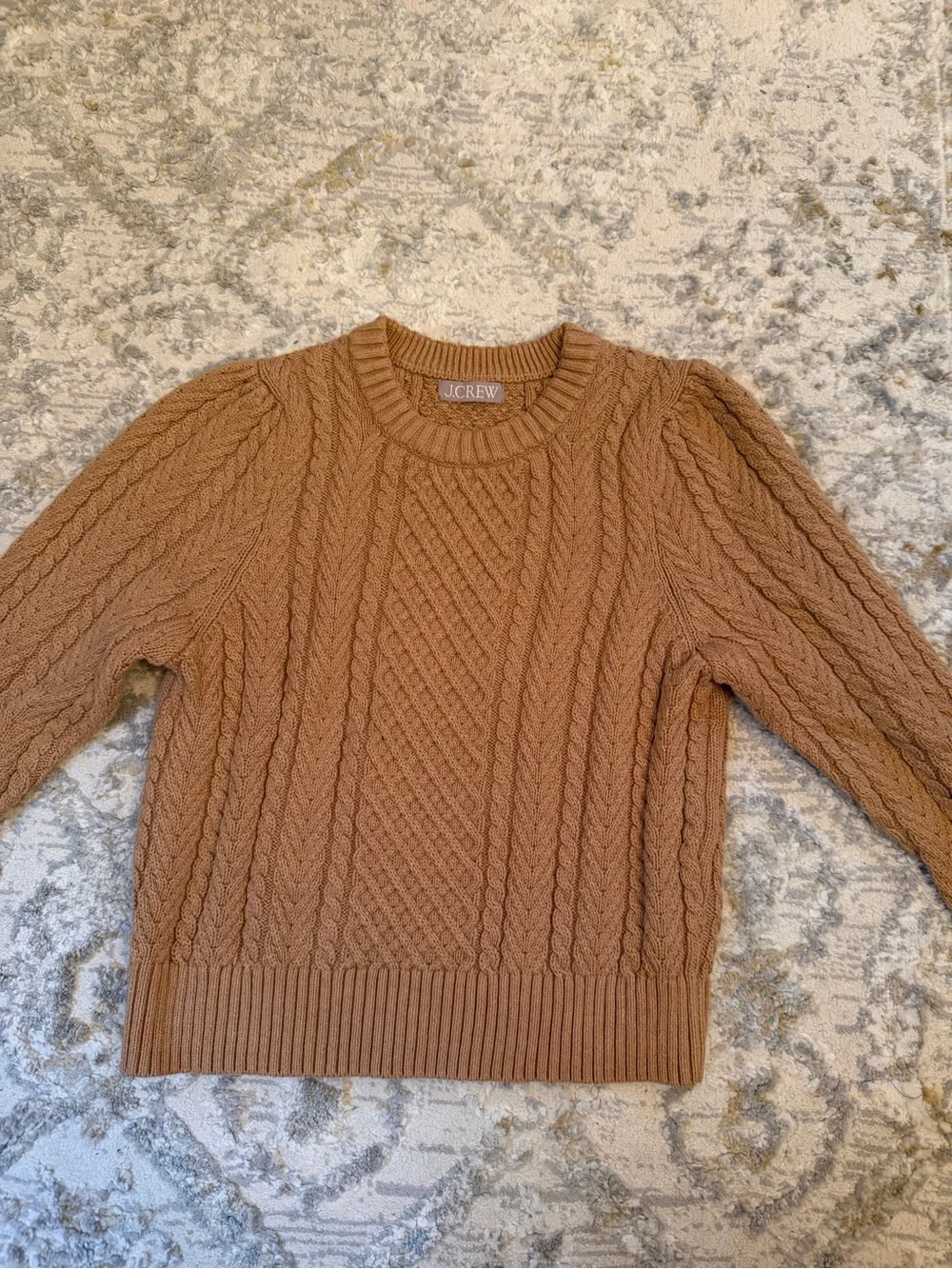 J. Crew Cable-Knit Crewneck Sweater in Camel Brown